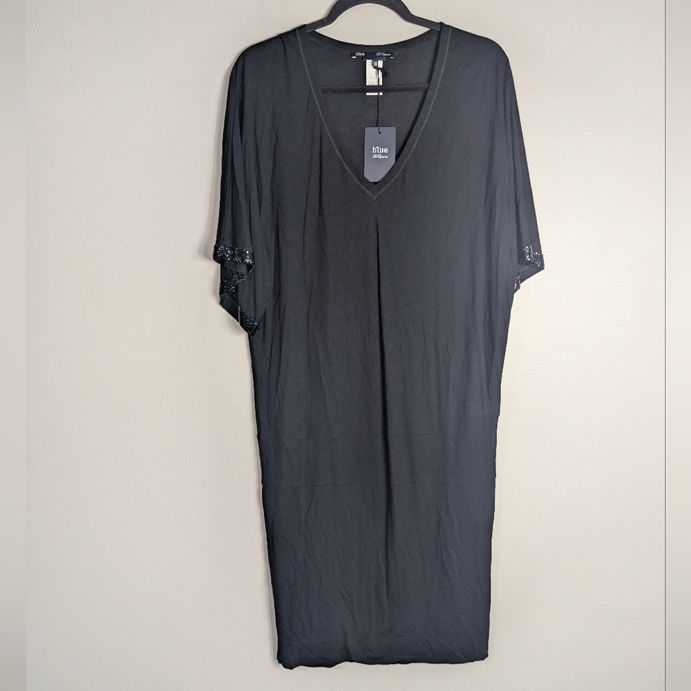 L/46 NWT Blue Les Copains Black Embellished Sleeve Dress